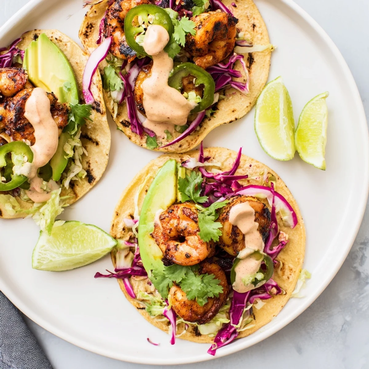 Flavorful chipotle grilled shrimp tacos served in warm tortillas with zesty lime.  