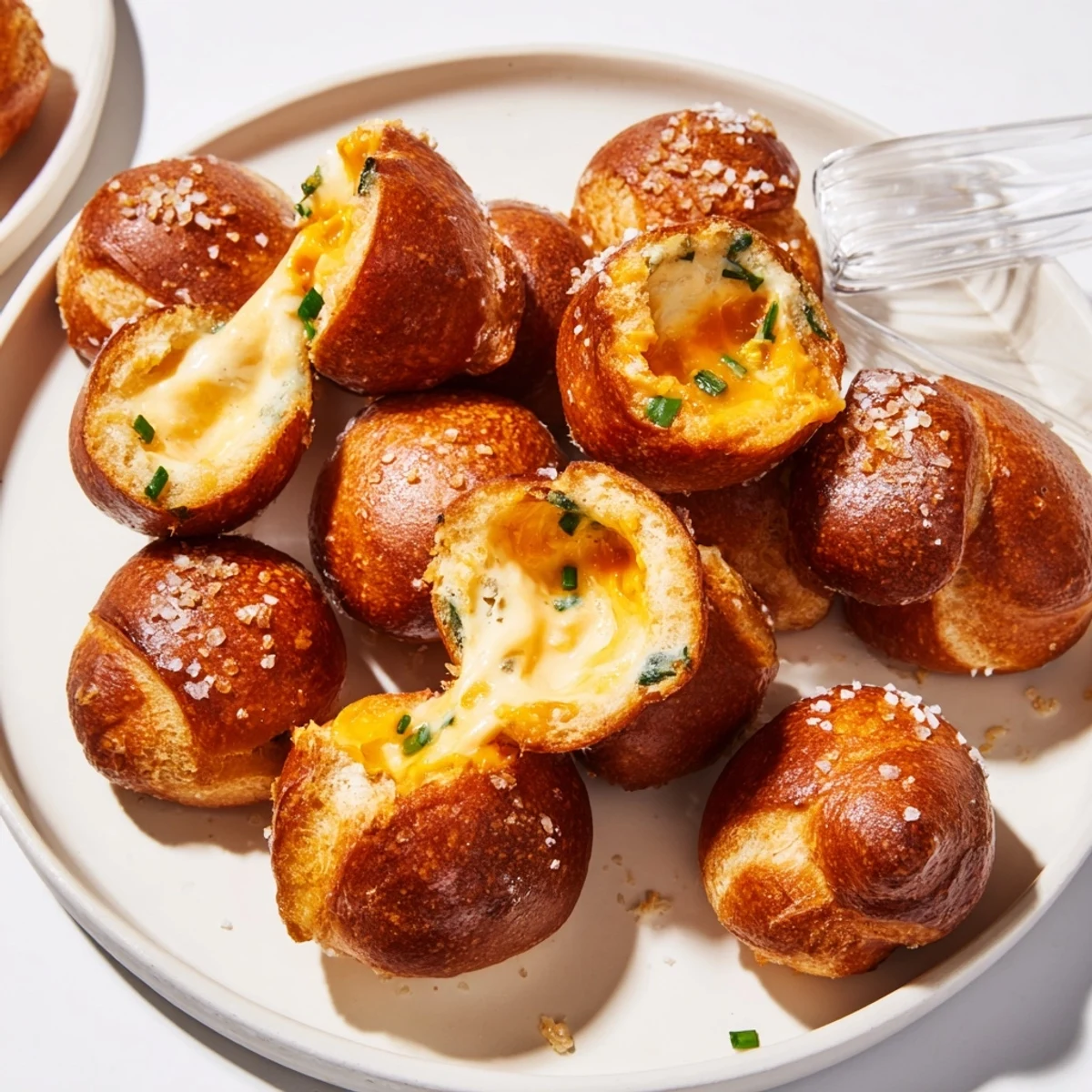 Savory jalapeño popper stuffed pretzel bites, ideal for game-day with dipping sauce.