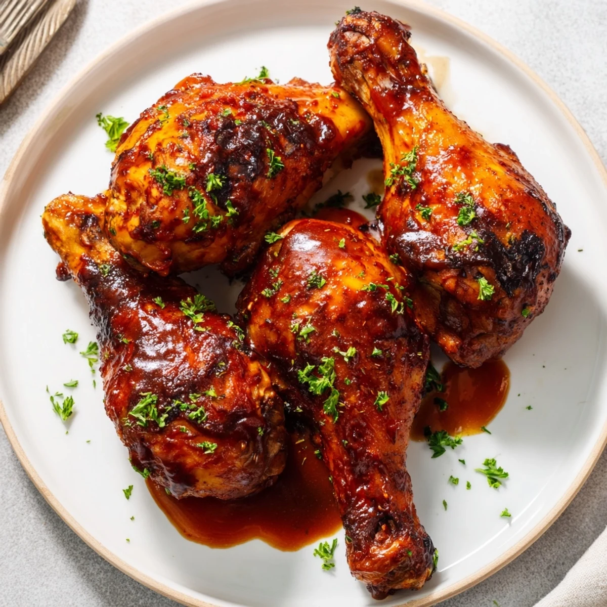 Tender Smoky BBQ Chicken Drumsticks coated in rich, tangy barbecue glaze, perfect for grilling.  