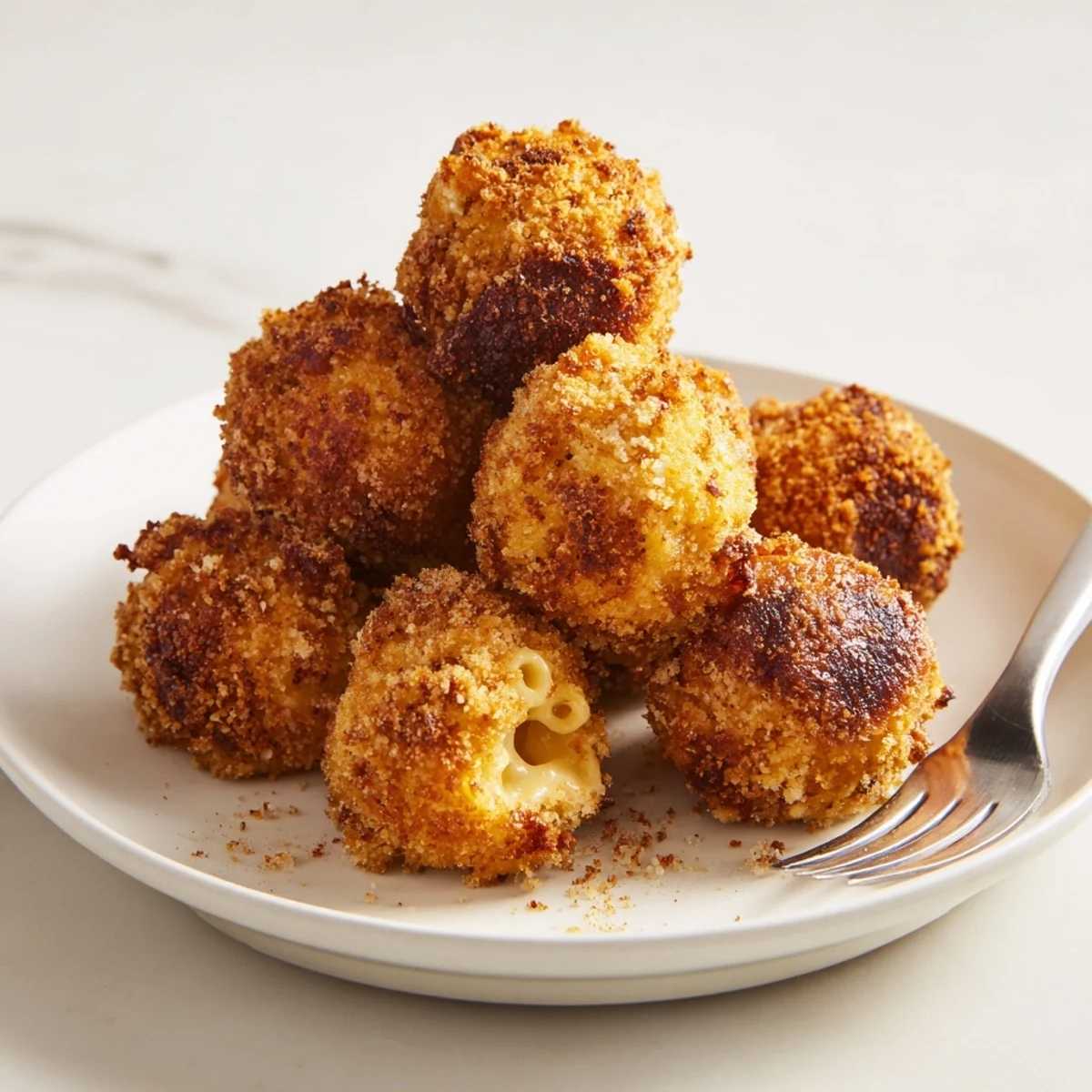 Golden bites of Crispy Baked Mac and Cheese, perfect for festive gatherings or snacks.