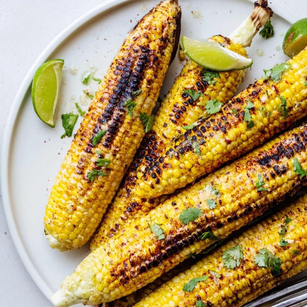 Deliciously charred corn on the cob topped with zesty chili lime butter delight.  