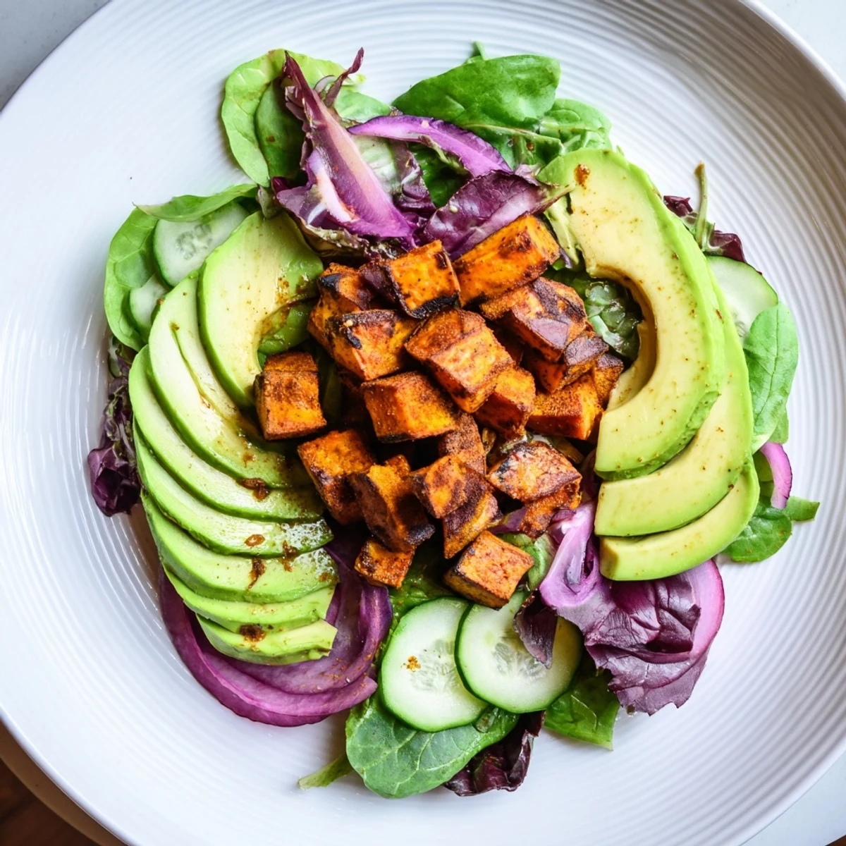 A colorful bowl of Spiced Peanut Sweet Potato & Radicchio Salad with fresh cilantro and crunchy peanuts.