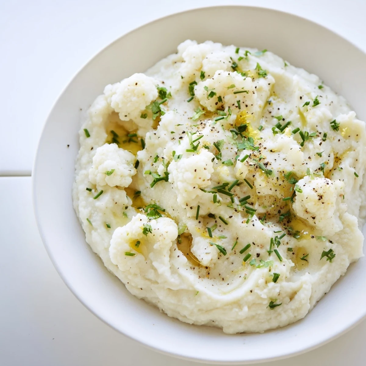 Close-up of golden cauliflower mash with garlic, perfectly seasoned for that amazing flavor!