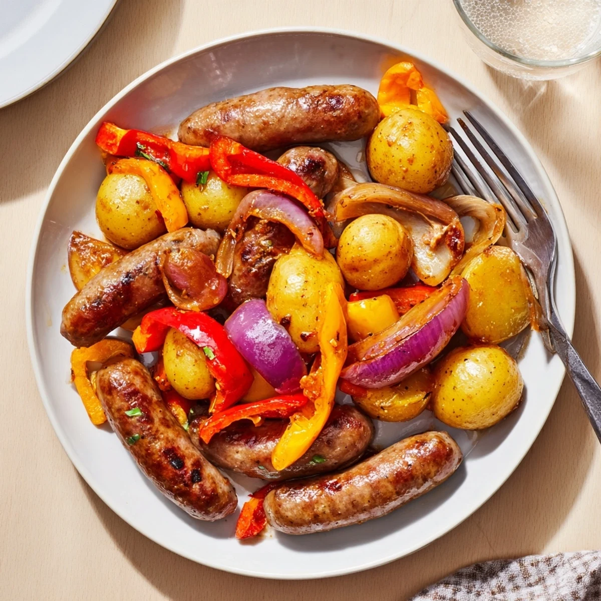 Imagine a vibrant sheet pan brimming with Sheet-Pan Sausage, herbs, and delicious, caramelized vegetables.