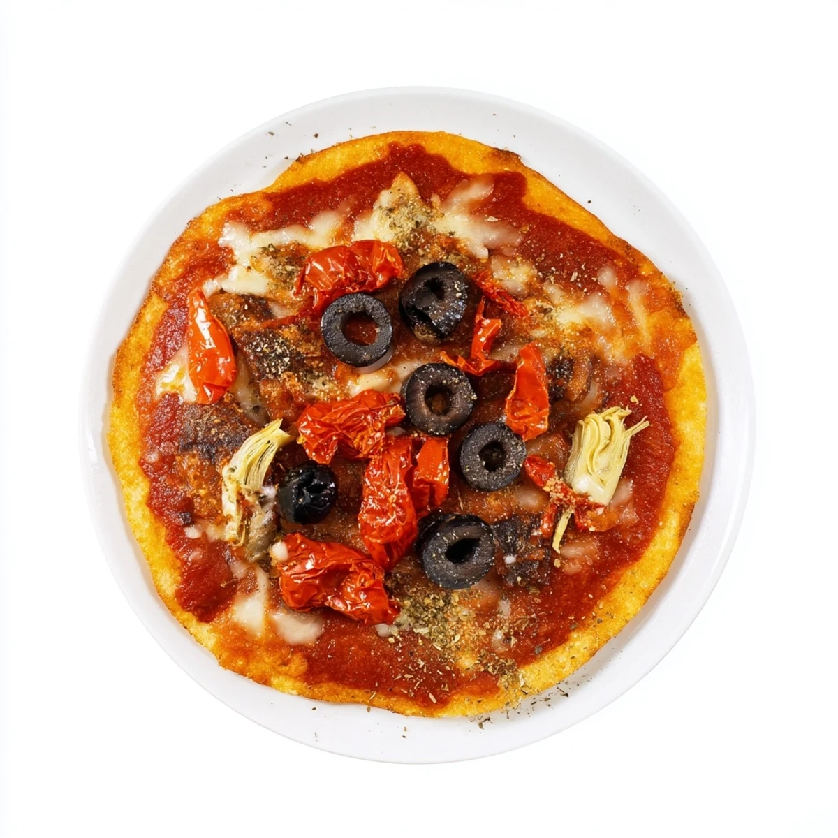 Crispy tortilla pizza, showcasing melted mozzarella and parmesan with vibrant toppings, a quick weeknight meal.