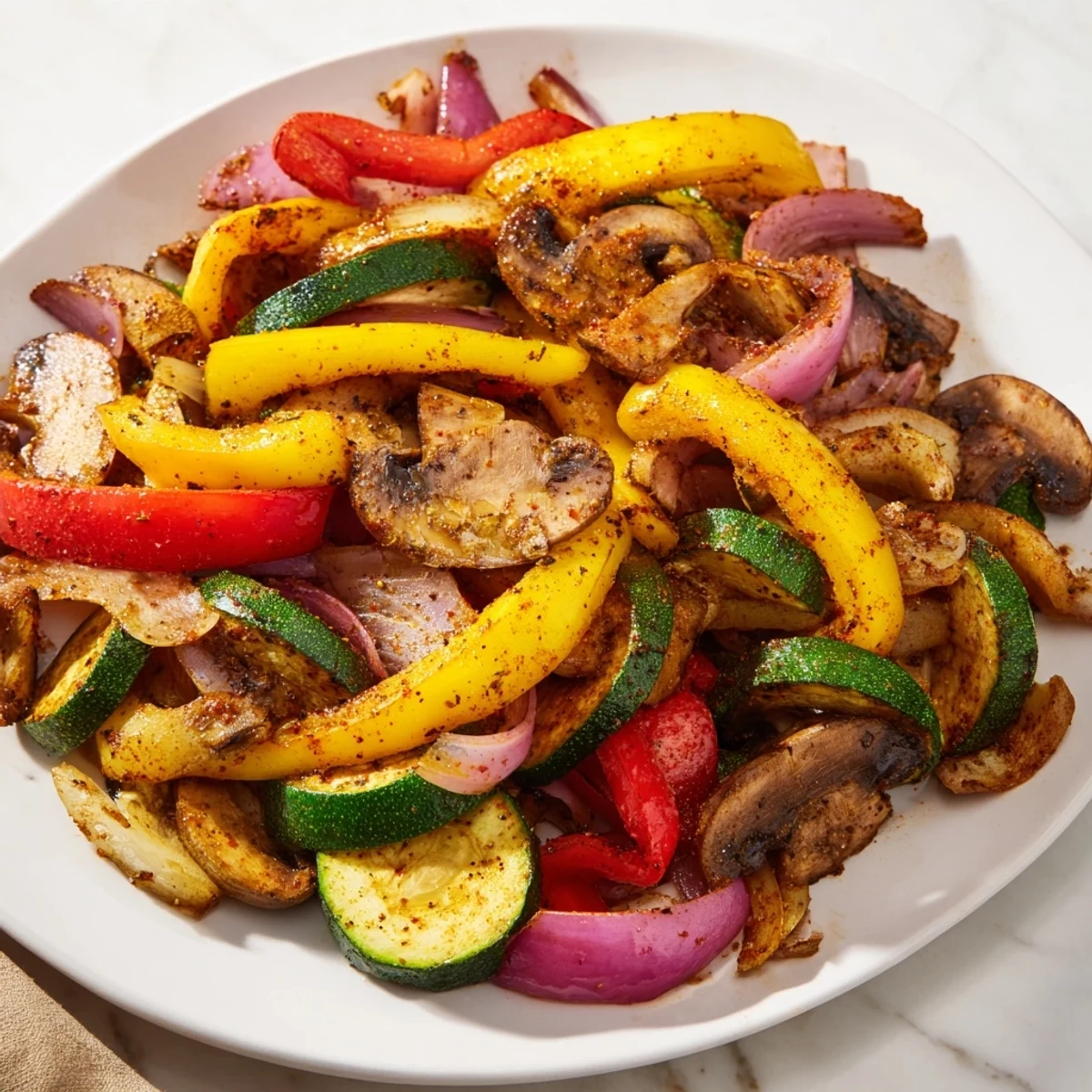 These veggie skillet fajitas feature tender bell peppers and onions, ready to be wrapped in a warm tortilla.