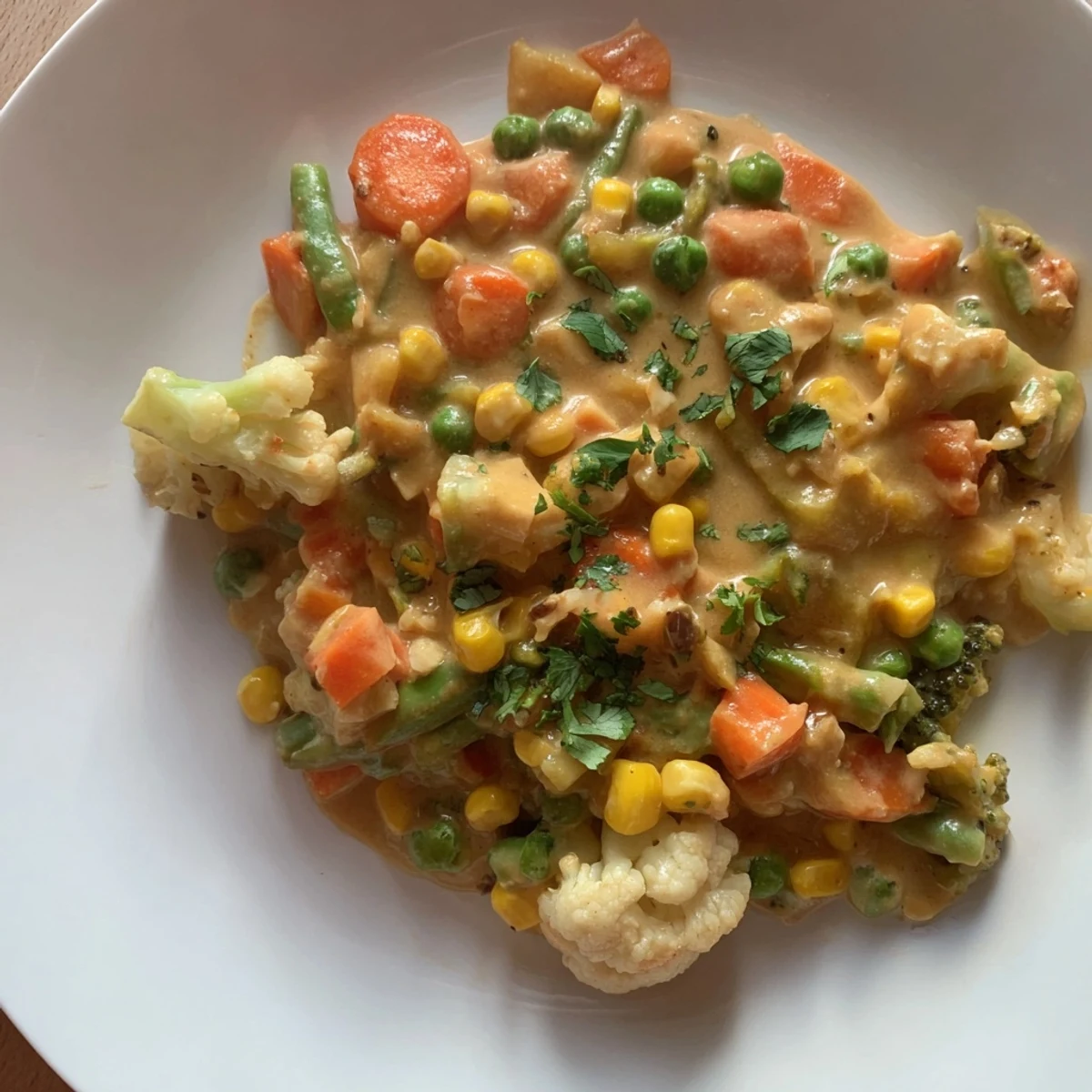 Rich, flavorful Veggie Coconut Curry; a vegan, gluten-free medley of spices and colorful vegetables.