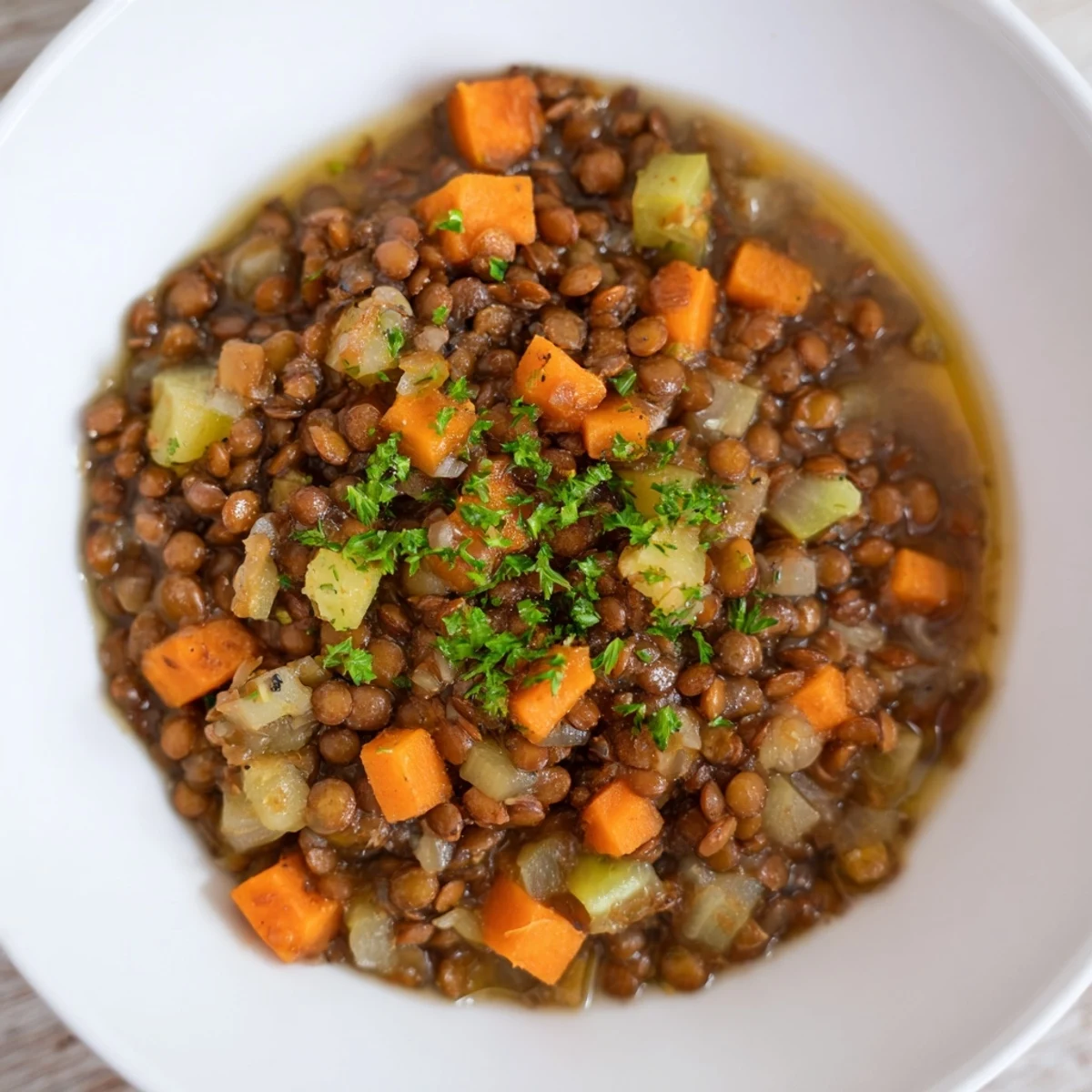 Rustic presentation of flavorful Lentil Soup, offering a budget-friendly and healthy meal idea.
