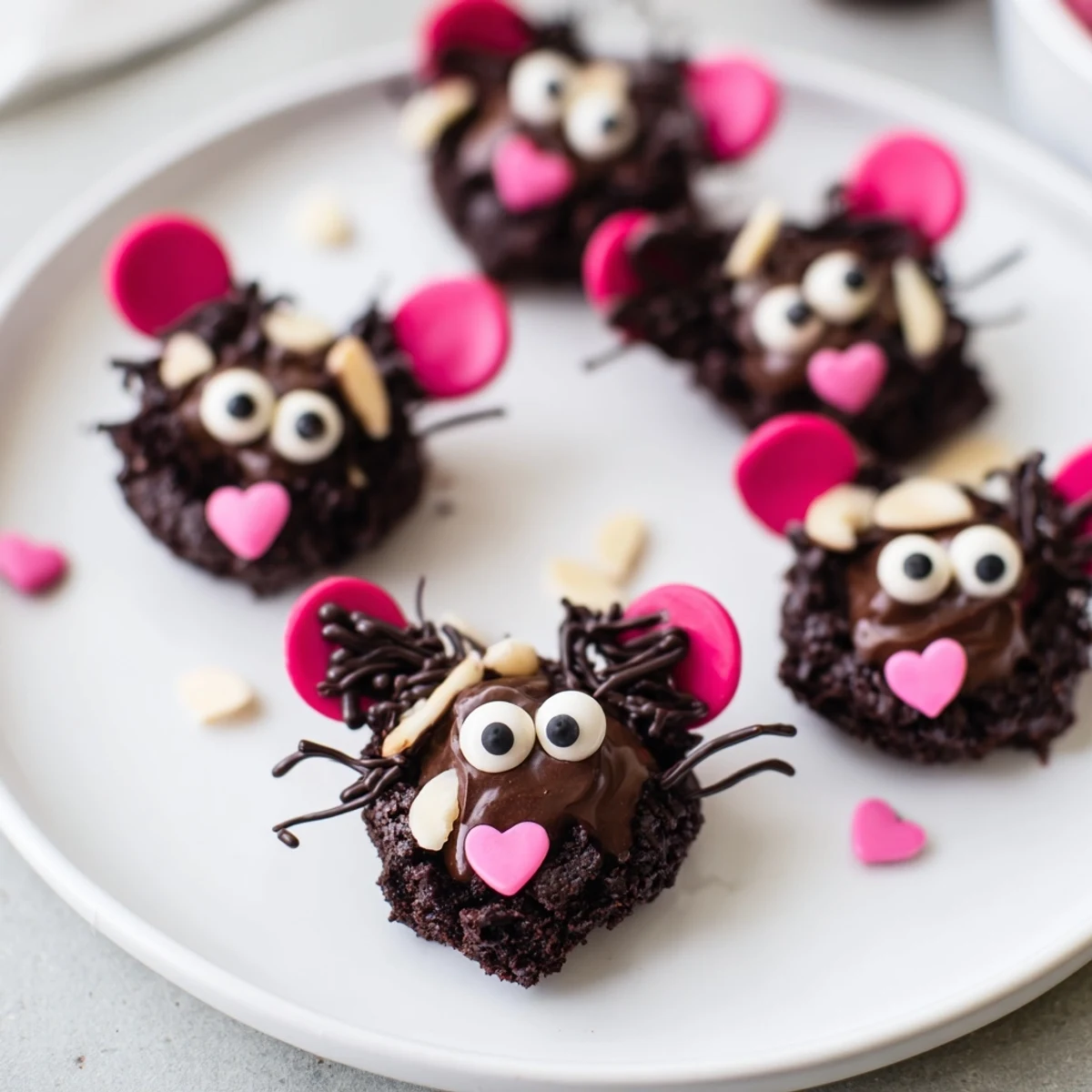 Homemade Silly Rat Cake Brownie Bites sit on a plate, ready to enjoy with a burst of chocolate flavor.