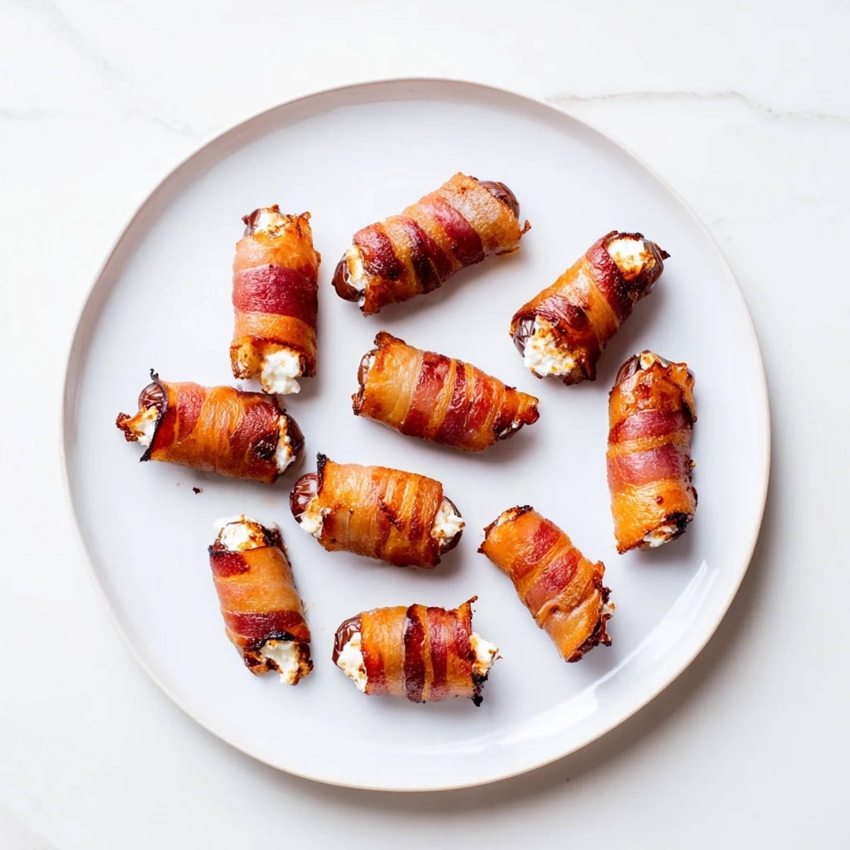 Golden-brown, baked bacon-wrapped dates, perfect party food with sweet and savory flavors.