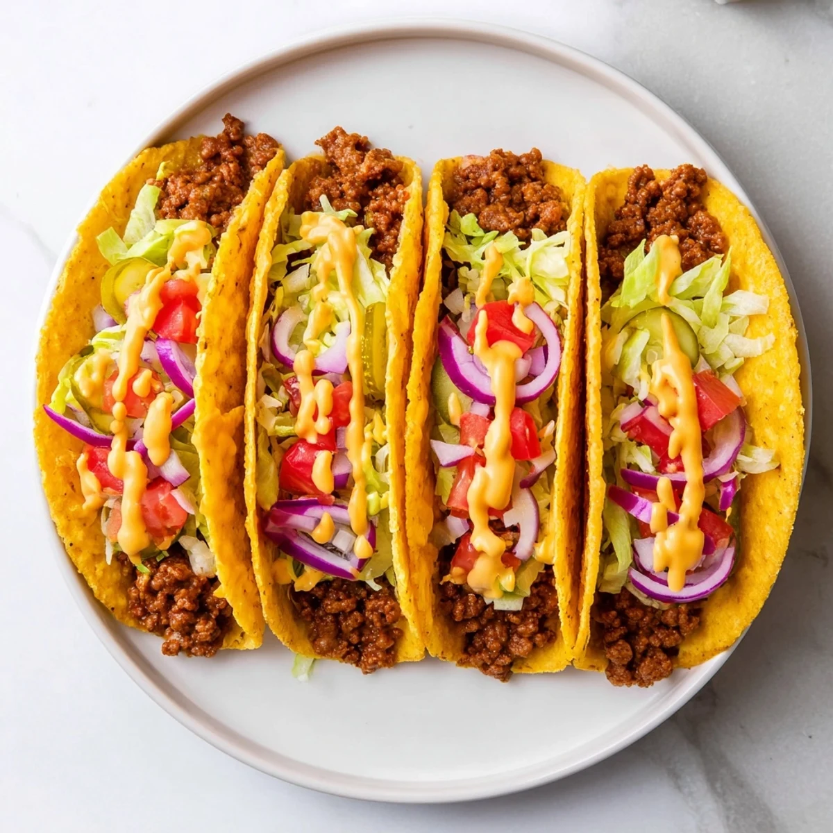 Golden, crispy Viral Cheeseburger Tacos overflowing with juicy beef and melty cheddar cheese.