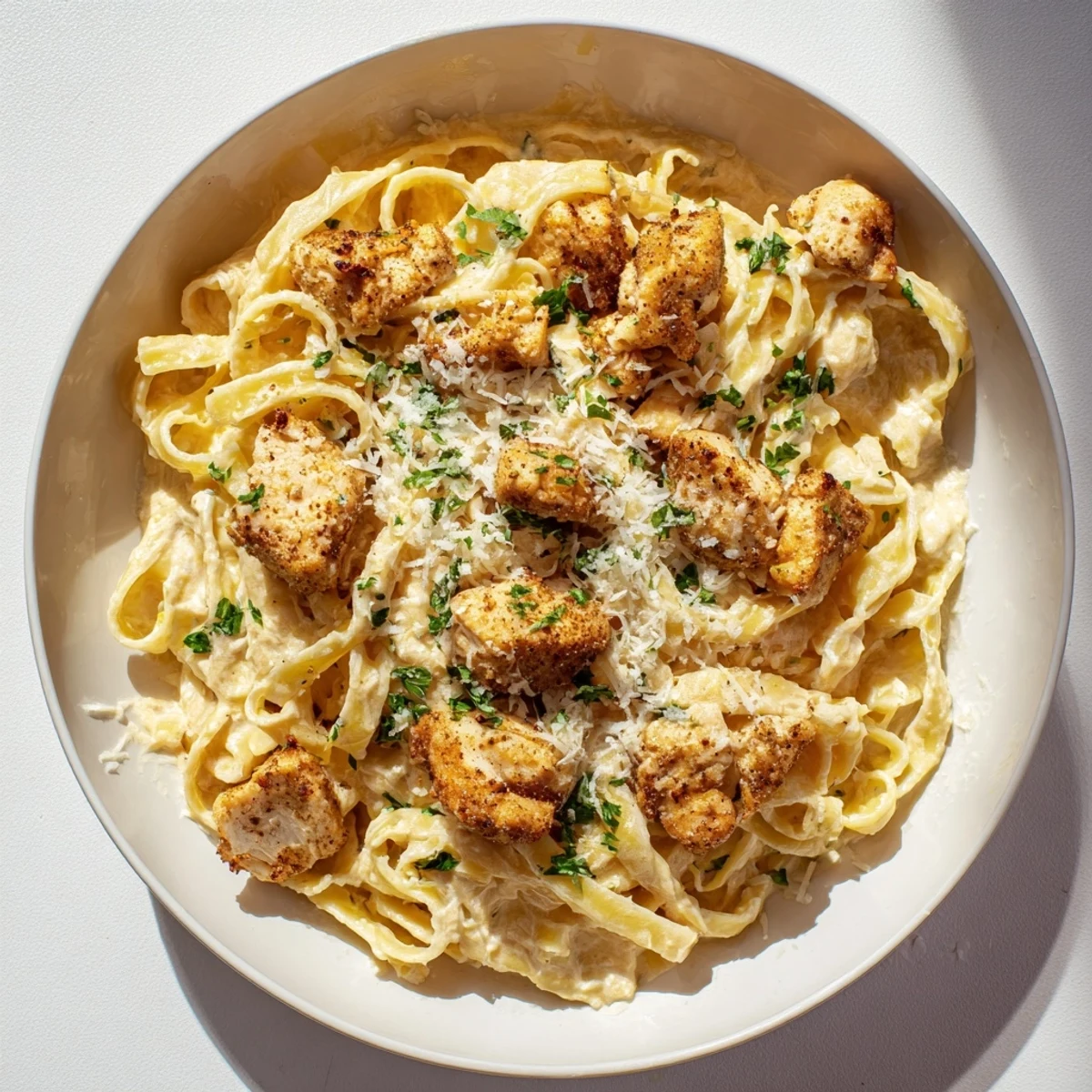 Creamy Cowboy Butter Chicken Pasta, with golden chicken pieces in a rich, spicy, buttery sauce.