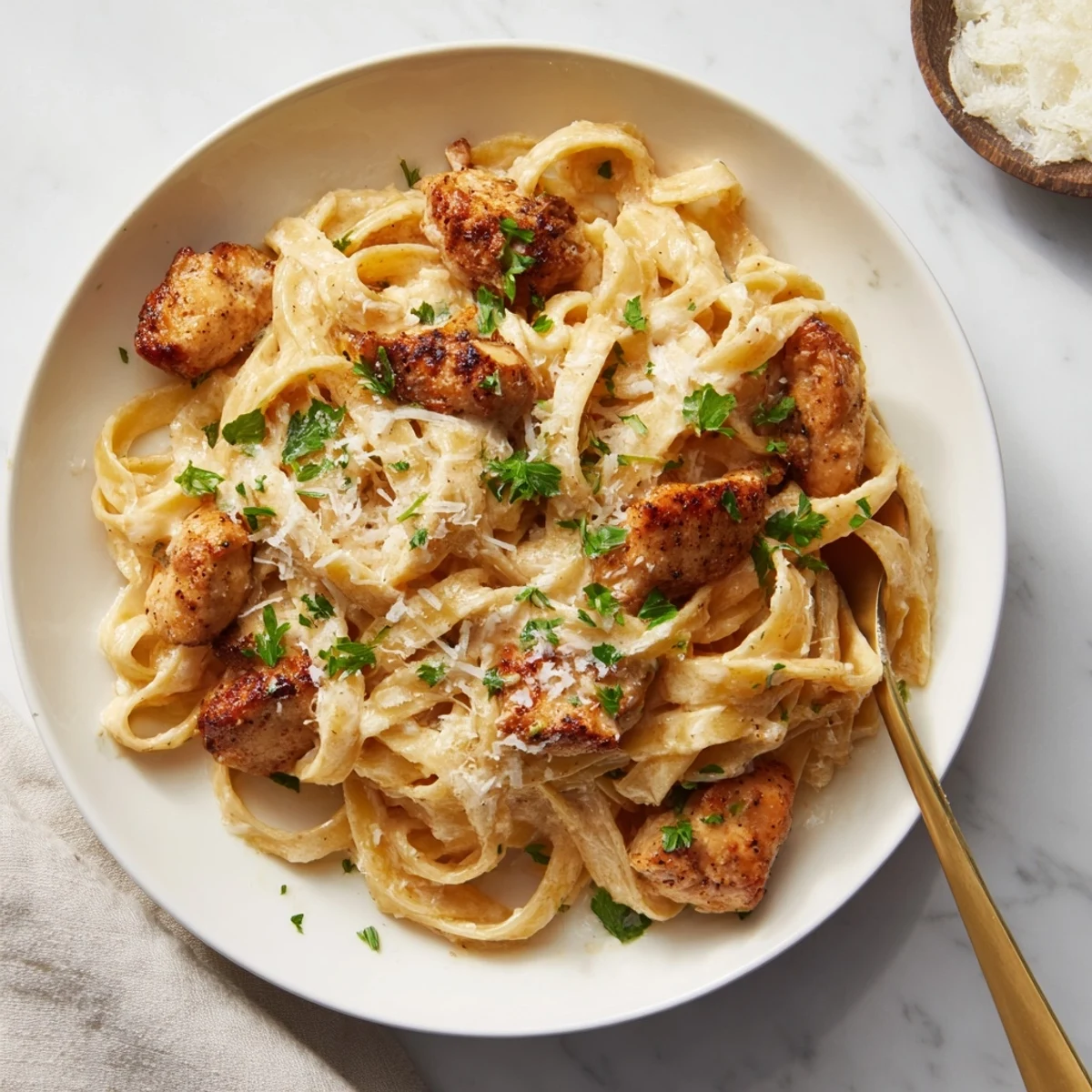 Hot and flavorful Cowboy Butter Chicken Pasta—a comforting bowl featuring perfectly-cooked pasta and garlic-Parmesan.