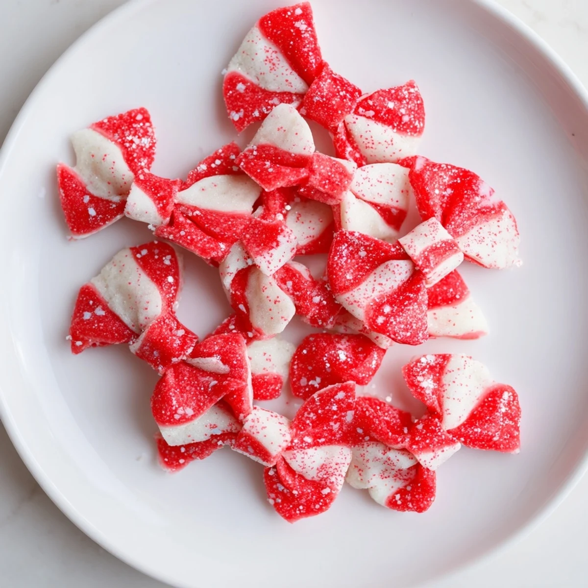 Express Peppermint Candy Bows glistening with edible glitter for festive holiday treat.