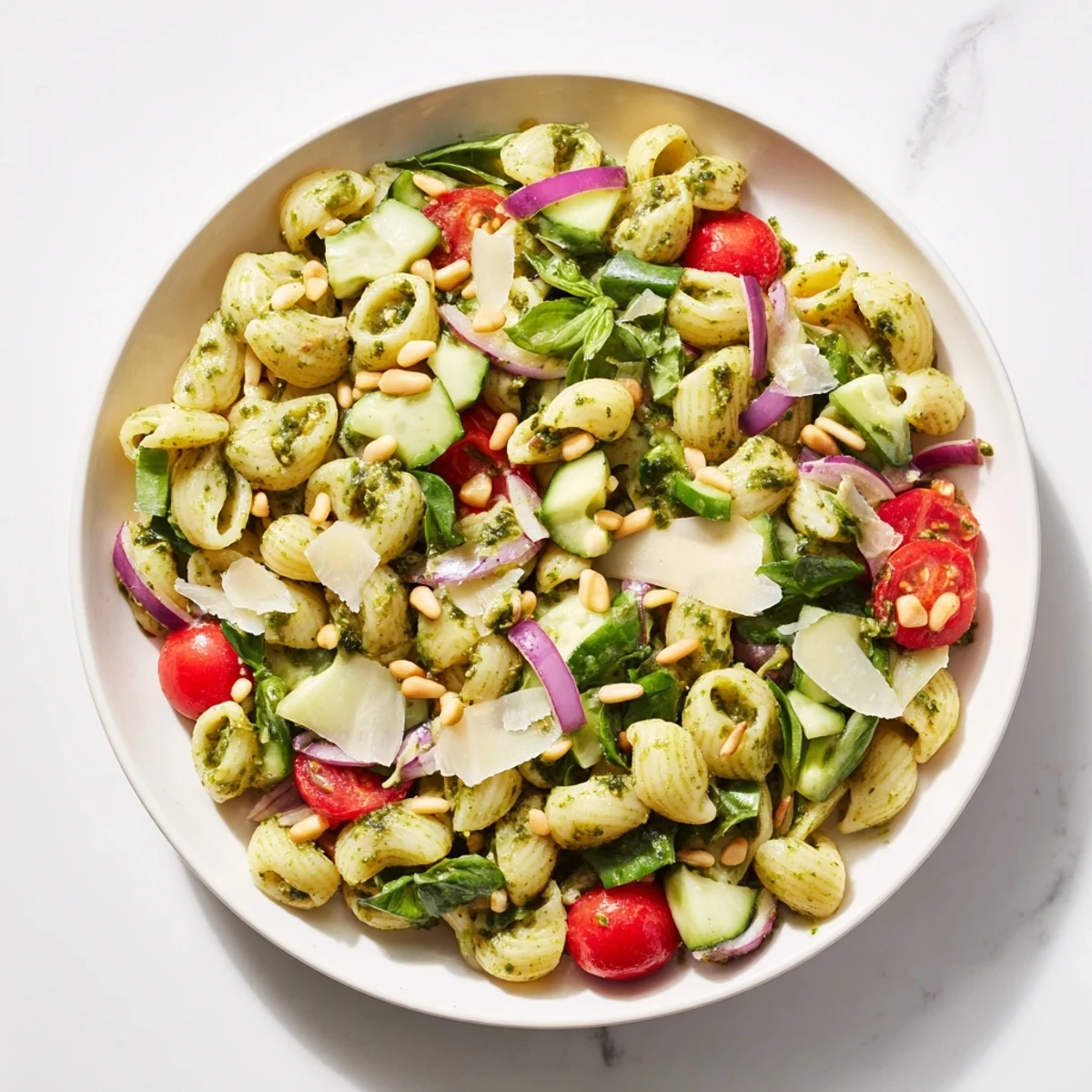 This delicious Caesar Pesto Ditalini Salad is the perfect vegetarian pasta salad recipe to enjoy!