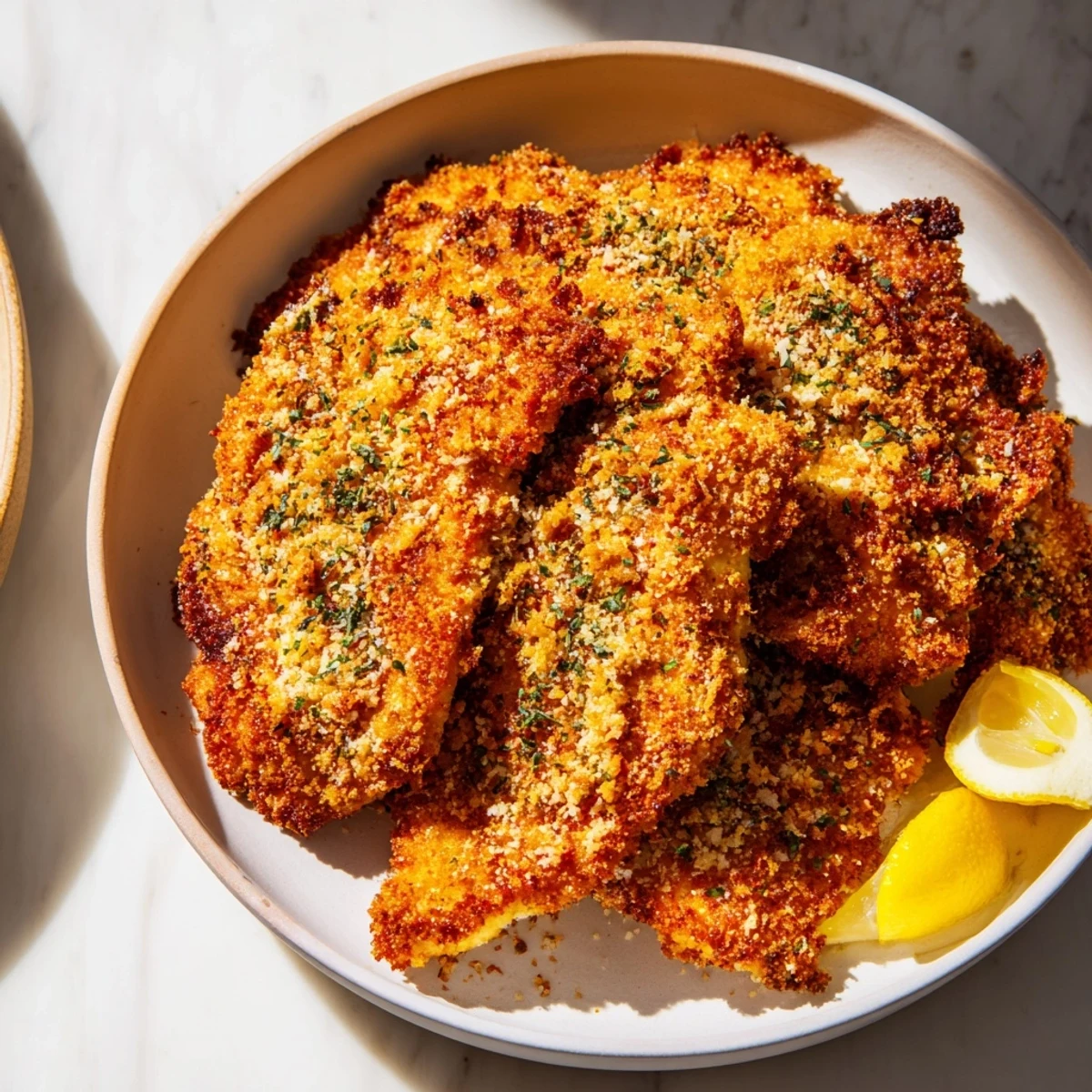 A plate of freshly baked Garlic Parmesan Chicken Tenders, ready for dipping and enjoying.