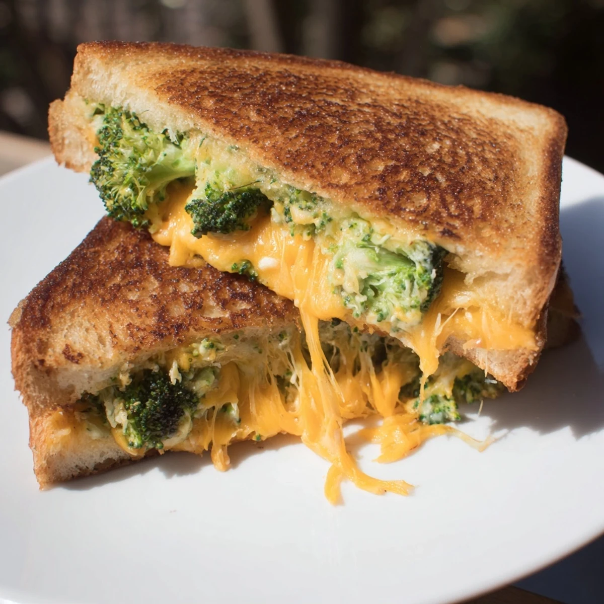 Golden Air Fryer Broccoli Cheddar Stuffed Grilled Cheese, a delicious vegetarian comfort food sandwich, ready to enjoy.