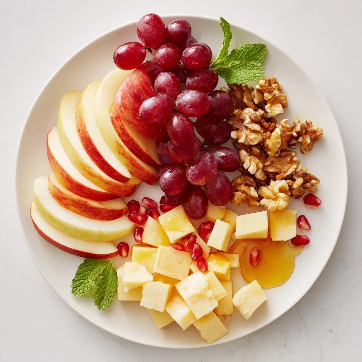 Vibrant Apple Orchard Fruit Board with crisp apple slices, grapes, and cheddar cheese, ready to enjoy.