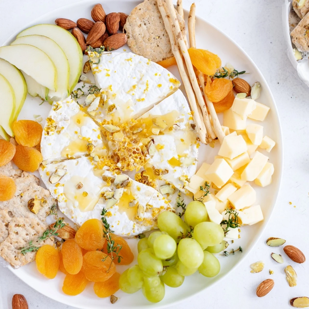 Honeycomb snack plate: creamy goat cheese and honeycomb drizzled with honey, ready to enjoy.