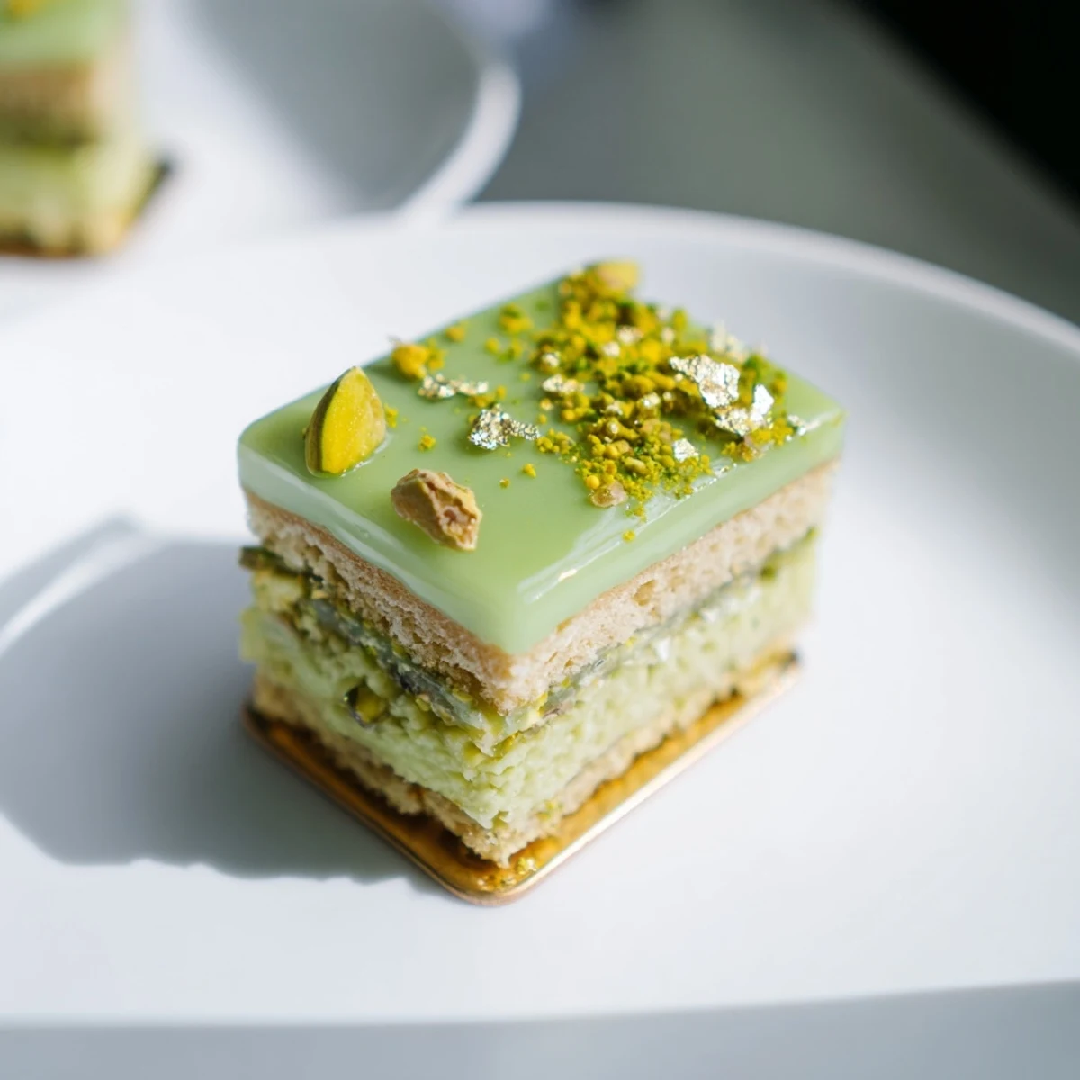 A beautifully arranged plate of Grenouille Royale Petit Fours, showcasing the almond sponge and citrus glaze.