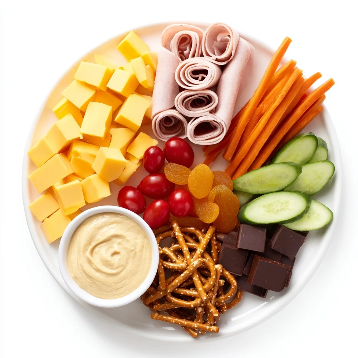 This festive Renard Rusé Snack Assortment features an inviting platter with hummus and creamy ranch dips.