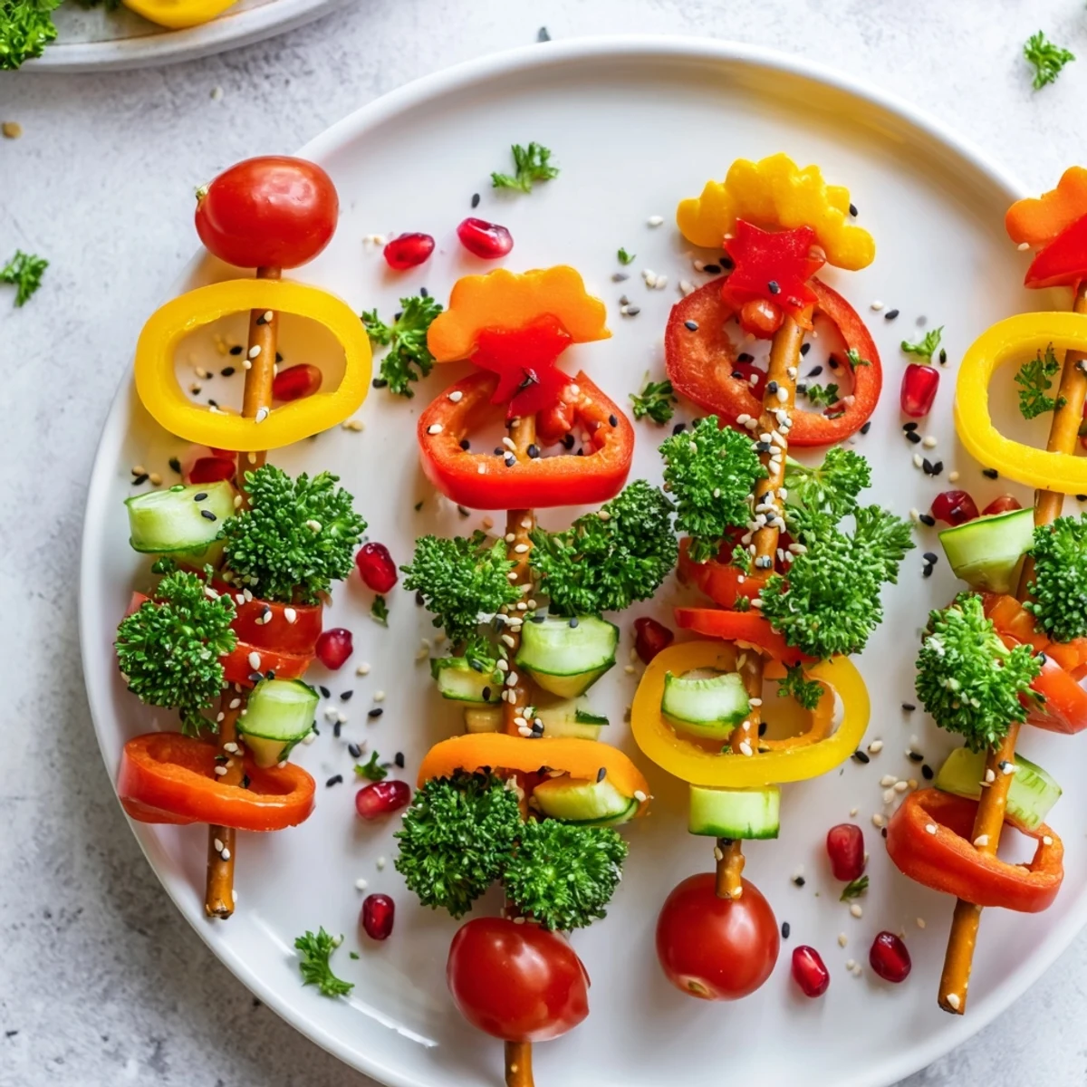 Festive Themed Crudités presents colorful veggie Christmas ornaments ready for dipping into hummus.
