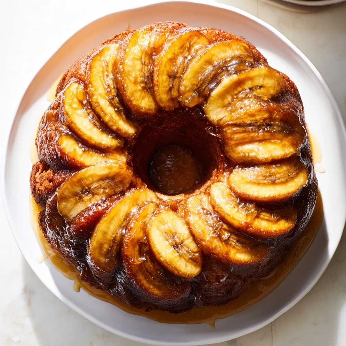 Moist banana bread cake with caramelized bananas, perfect for your dessert craving.