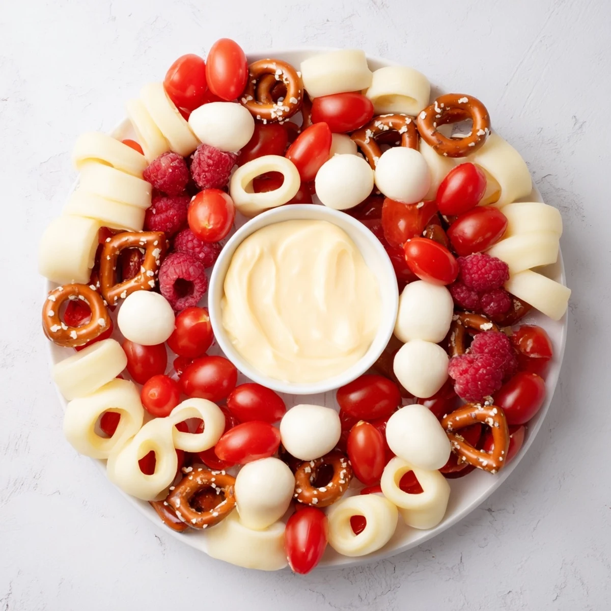 A beautiful Candy Cane Snack Board with candy canes and fresh fruit arranged for a delicious holiday appetizer.