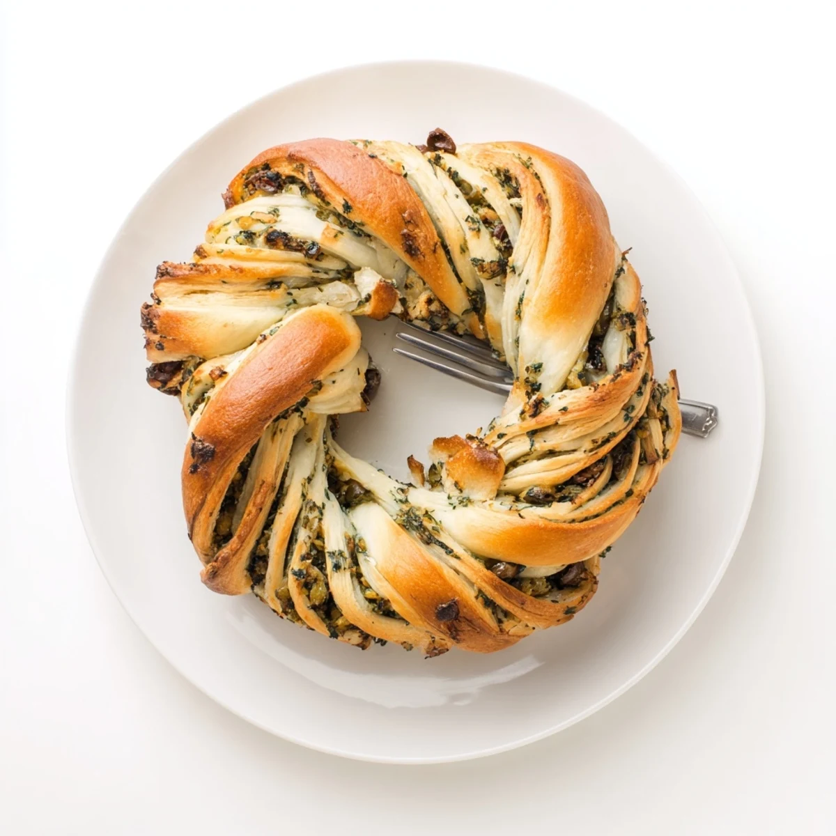 Warm, cheesy bites from this delicious Savory Wreath filled with savory olives and herbs, perfect for sharing.