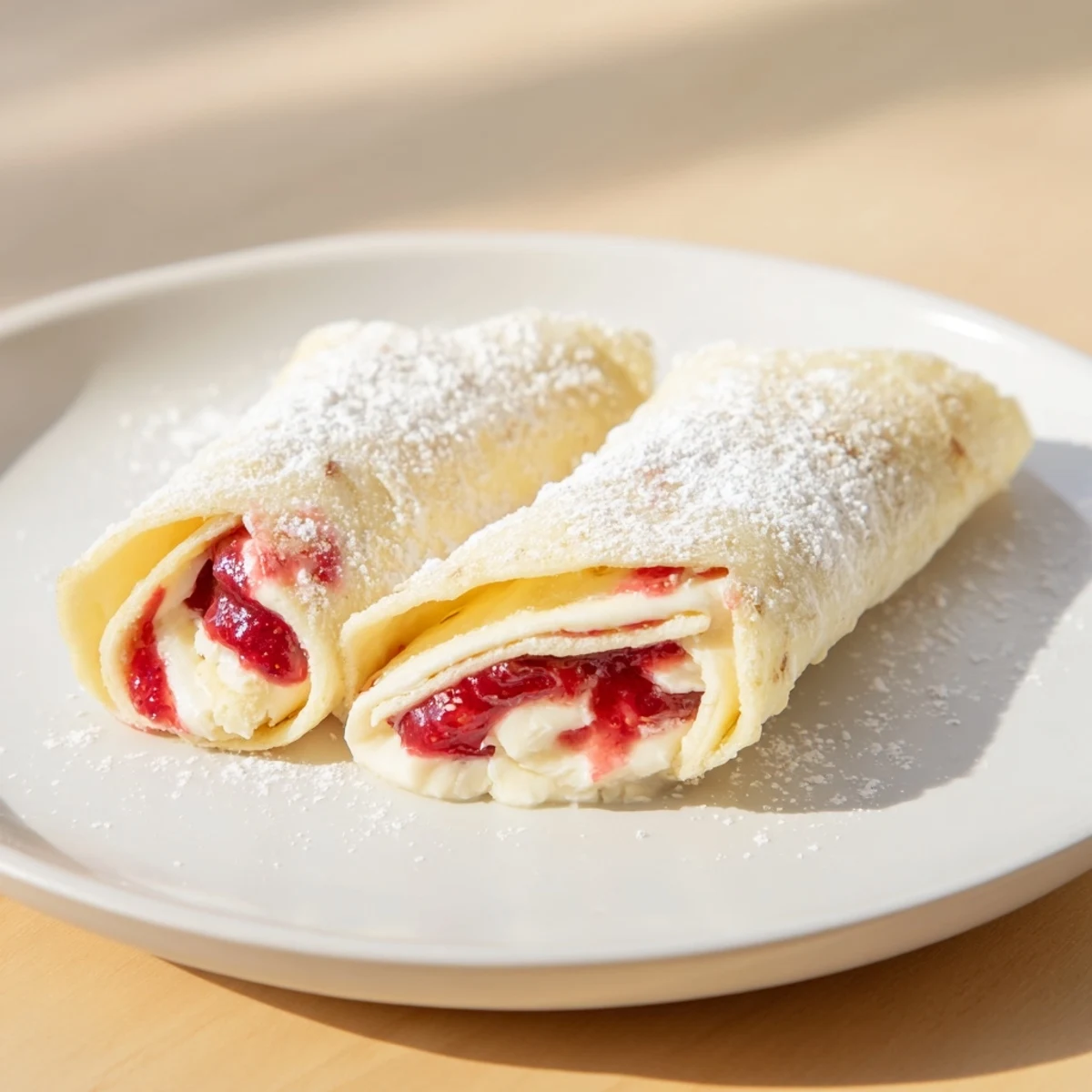 Creamy cream cheese and strawberry jam are nestled within these Snow Angel Tortilla Wraps served.