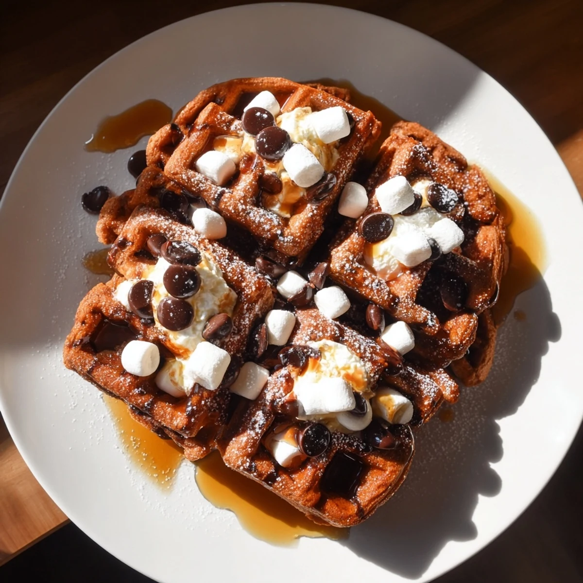 Freshly made gingerbread house waffle bar: a delightful holiday breakfast, perfect for family fun.