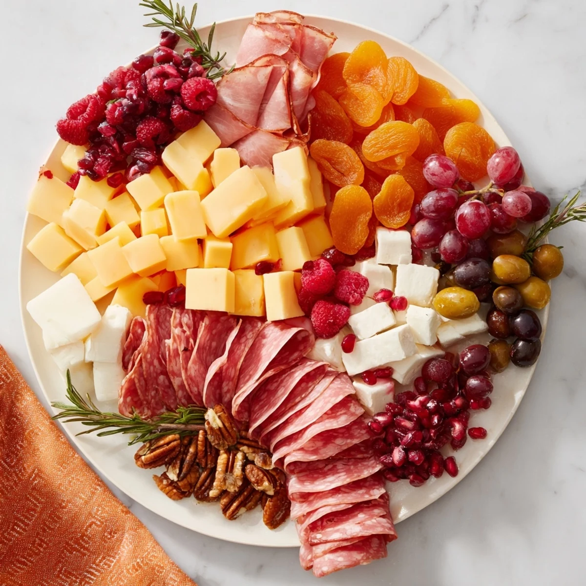 Holiday-themed Meat & Cheese Stocking Charcuterie Board offering an array of flavors perfect for your party.