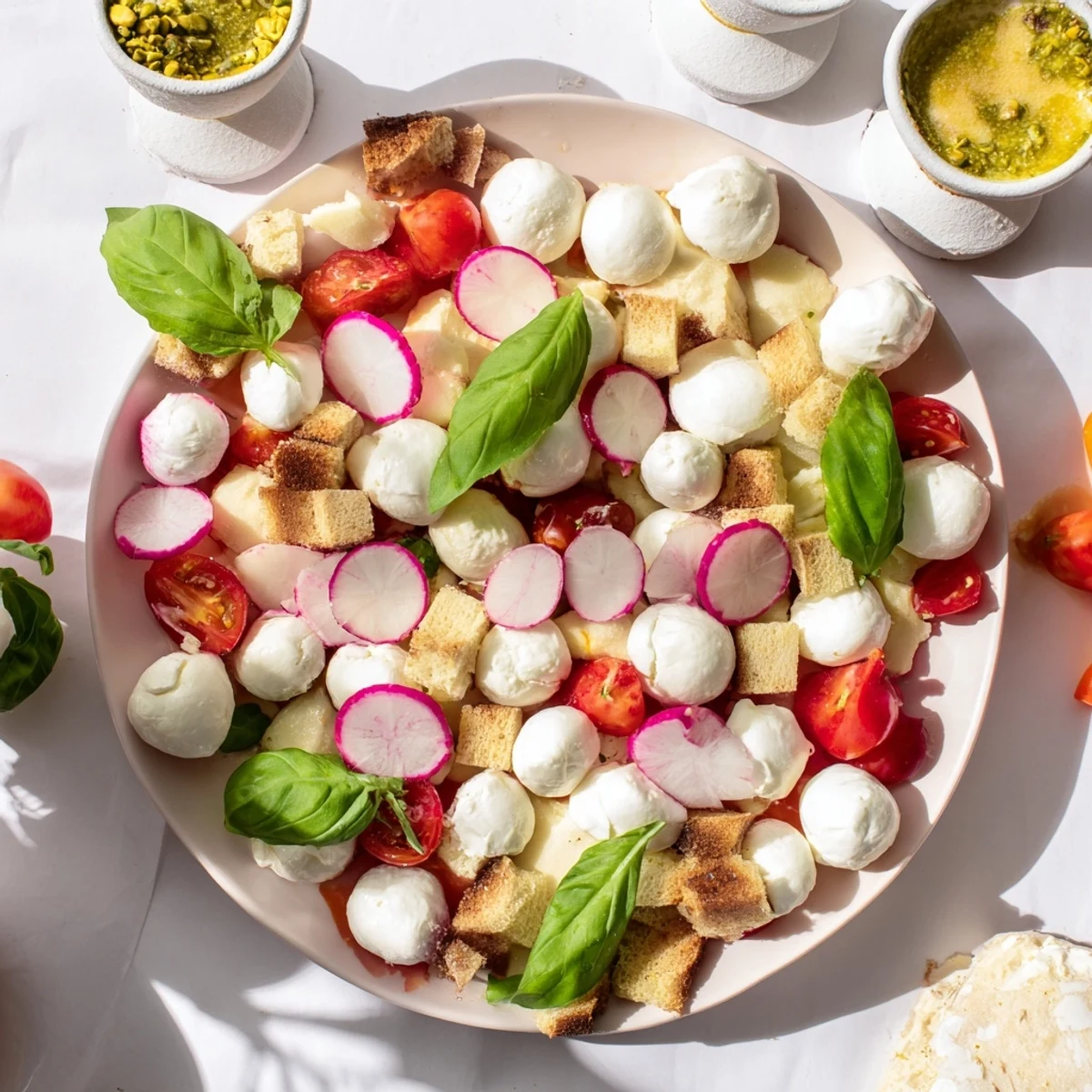 Vibrant Hanging Gardens appetizer with colorful fresh veggies, fruits, cheese, and dips, ready to serve.