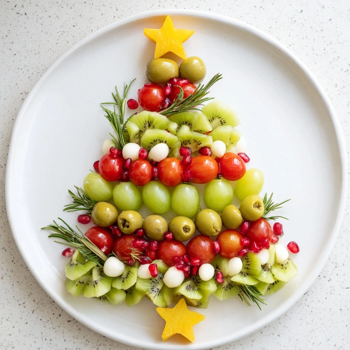 A vibrant Christmas Tree Triangle Board appetizer, arranged on a wooden board, ready to serve for the holidays.