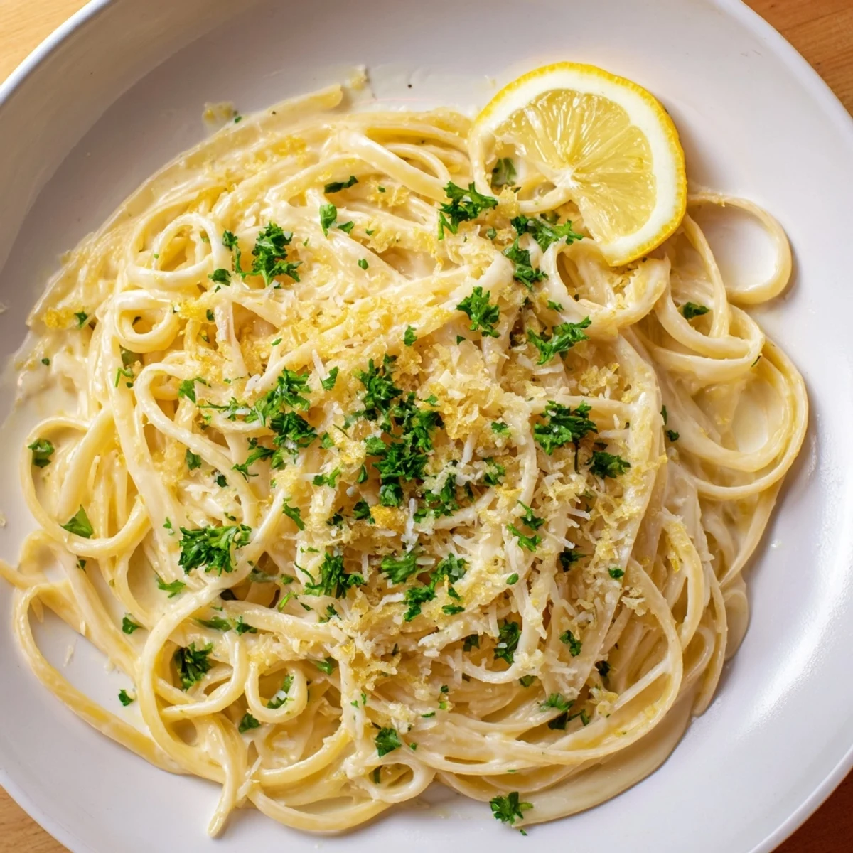 A bowl of delicious Lemon-Garlic Greek Yogurt Pasta, a quick and easy vegetarian dinner idea.