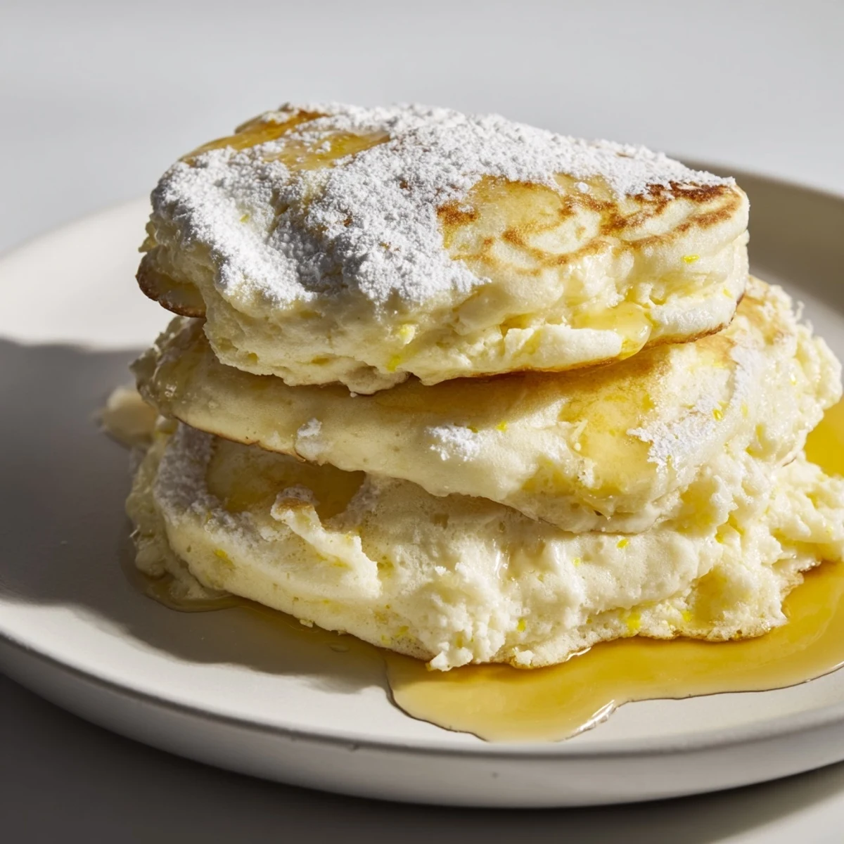 A stack of warm Lemon Ricotta Pancakes, showcasing creamy ricotta texture, ready for a delightful breakfast.