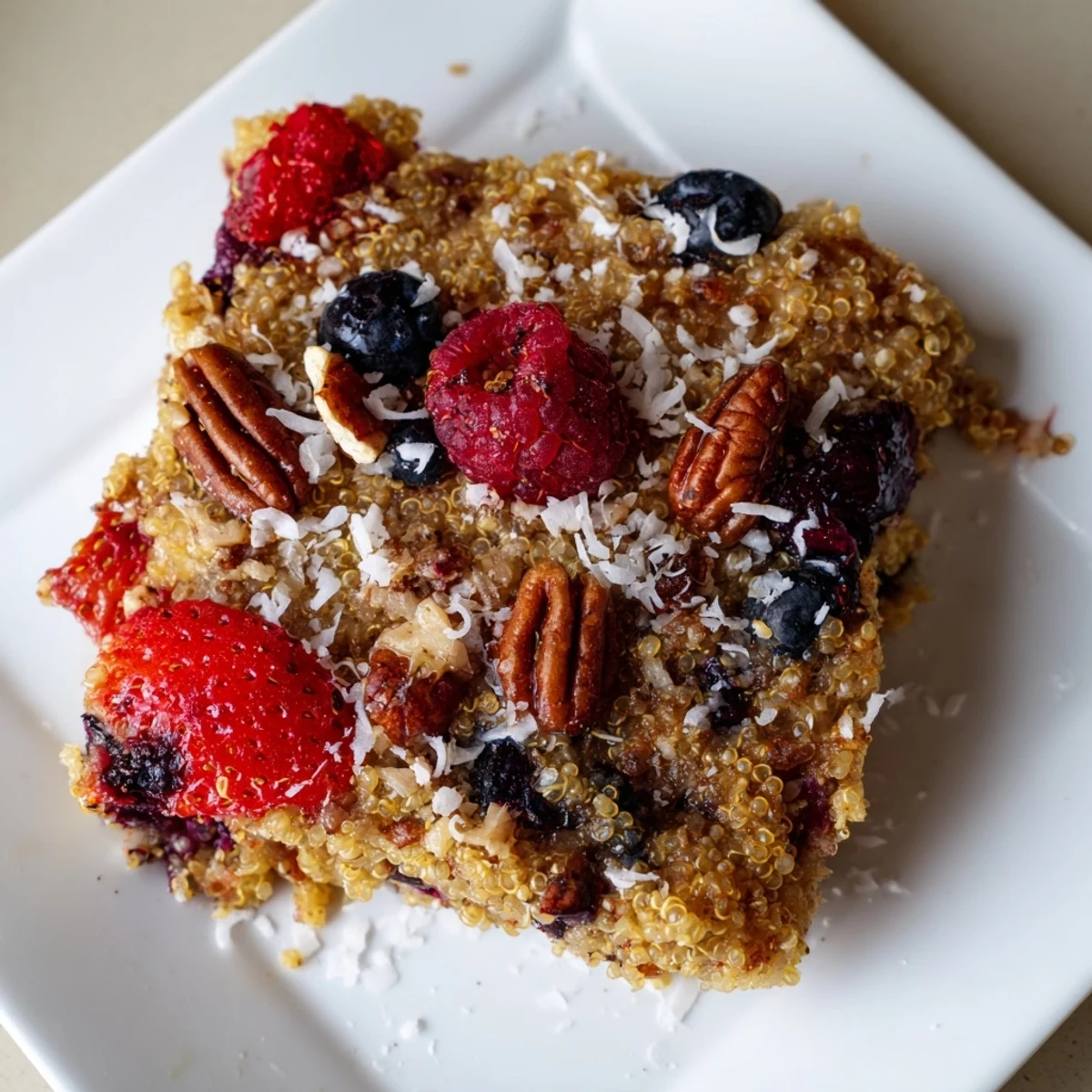 Fluffy Berry Quinoa Breakfast Bake with bursting berries, perfect for a cozy, gluten-free breakfast.