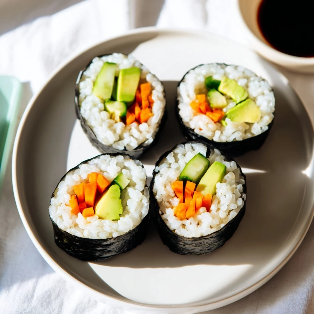 Beautifully arranged avocado cucumber sushi, showcasing the creamy filling and a delicious, healthy meal.