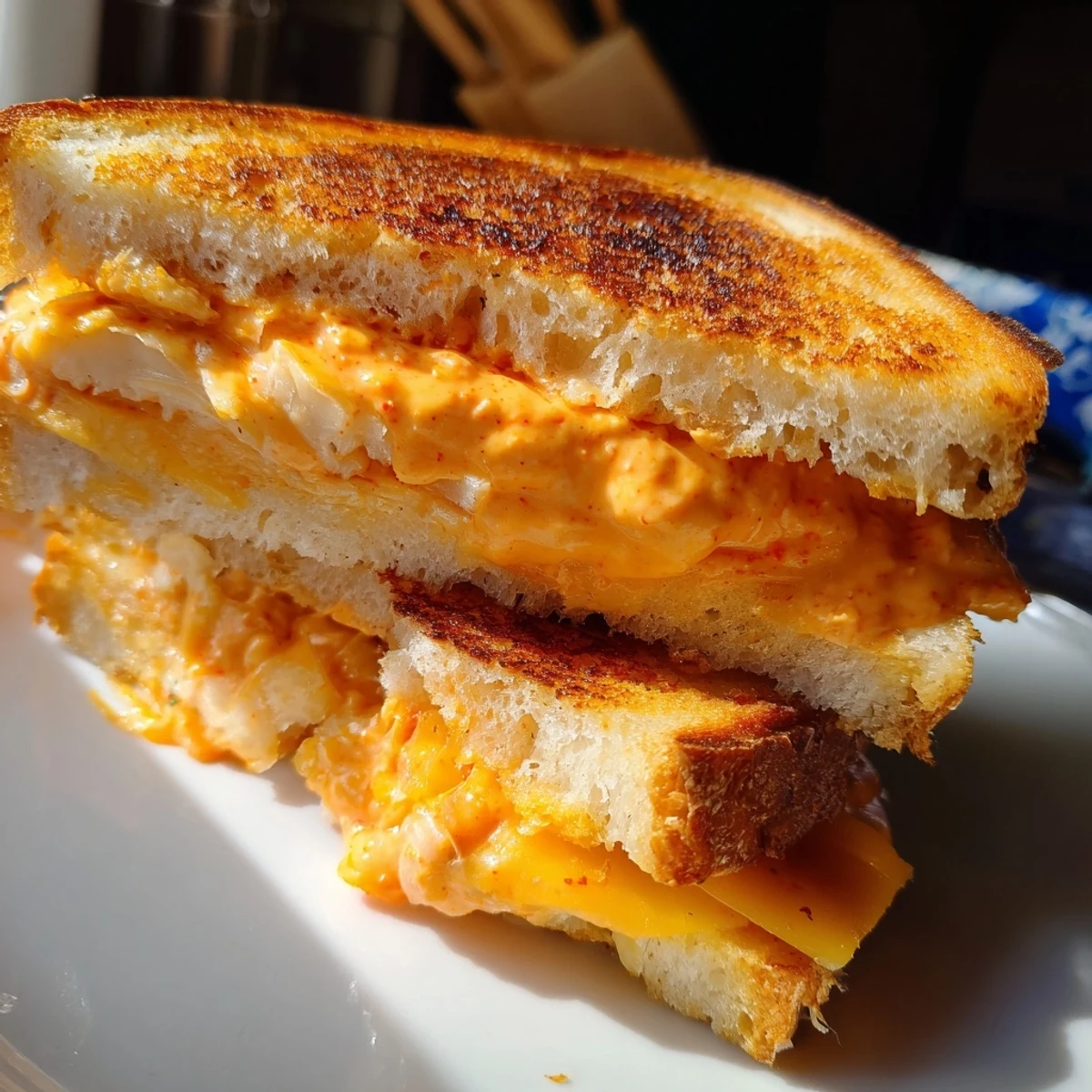 Crispy sourdough Spiked Grilled Cheese, the perfect comfort food with sharp cheese and bold flavors.