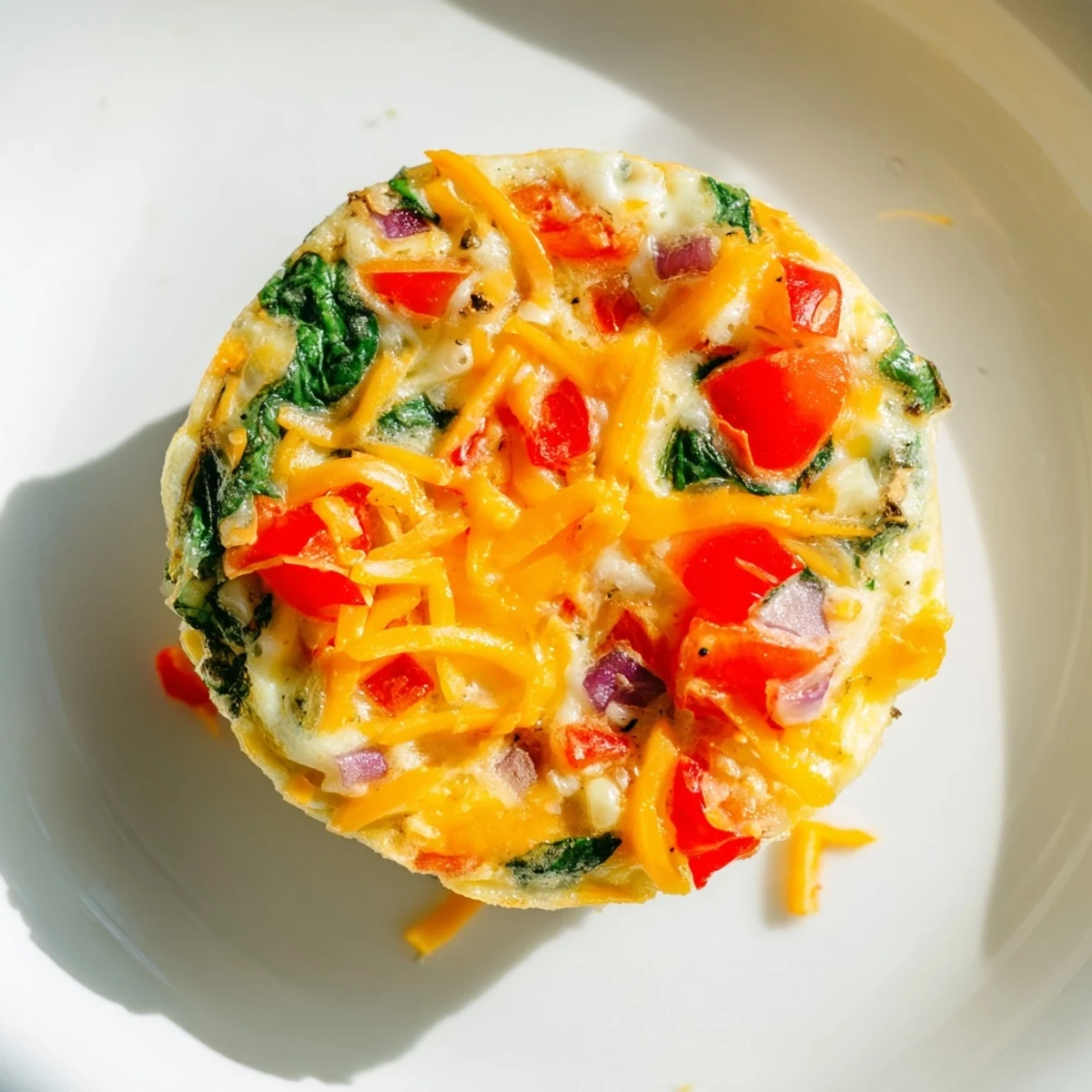 Golden-brown veggie egg muffins loaded with spinach, bell pepper, and cheese, a healthy breakfast.