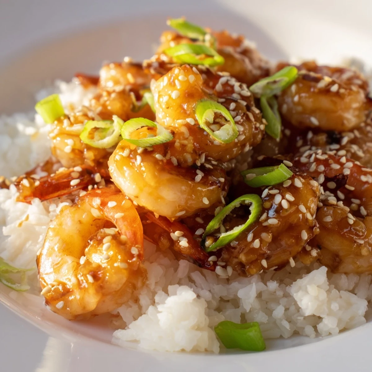 Honey Garlic Shrimp sizzling in a skillet, glistening with a rich, savory honey garlic glaze.