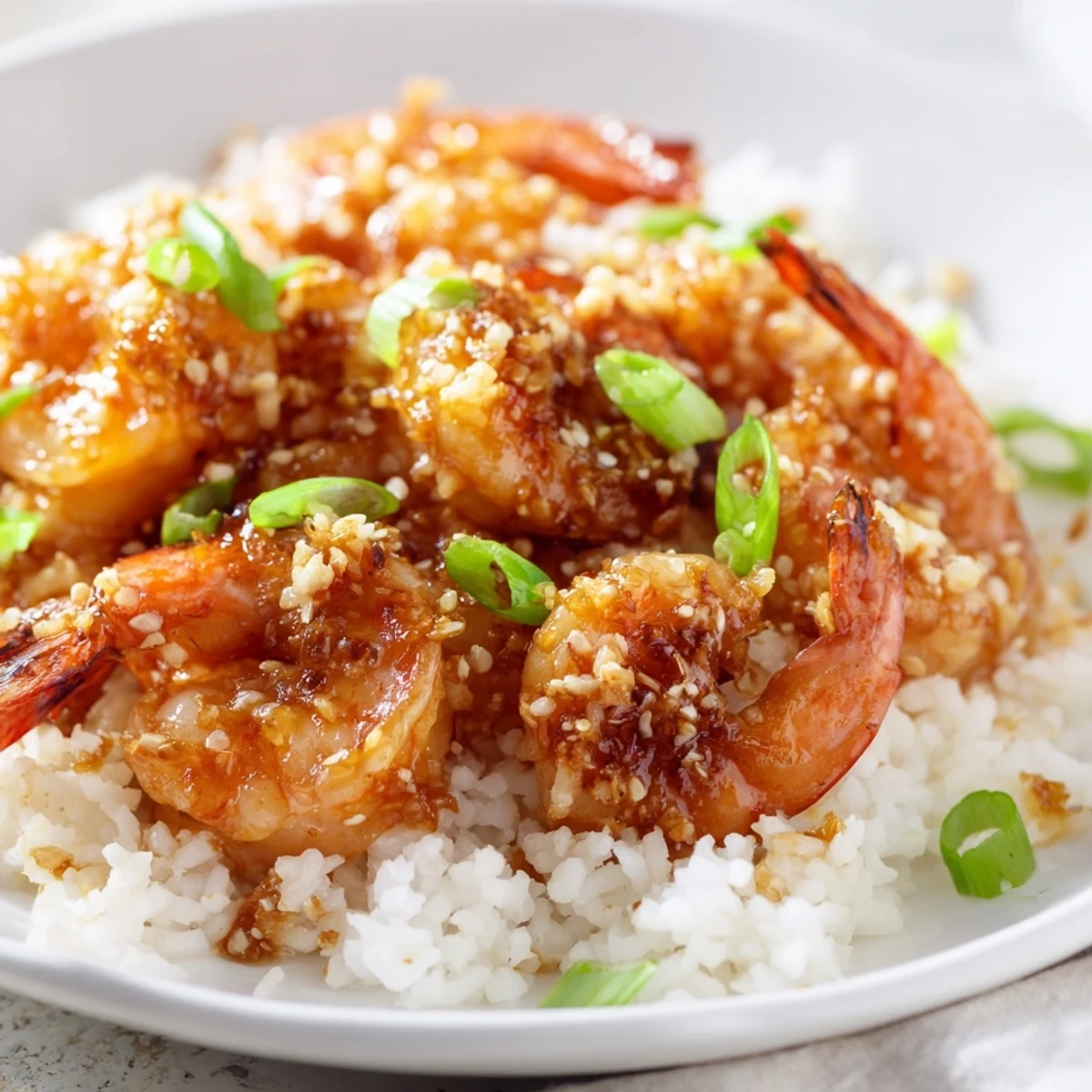 Tender, pink Honey Garlic Shrimp served over fluffy rice, perfect for a quick weeknight meal.