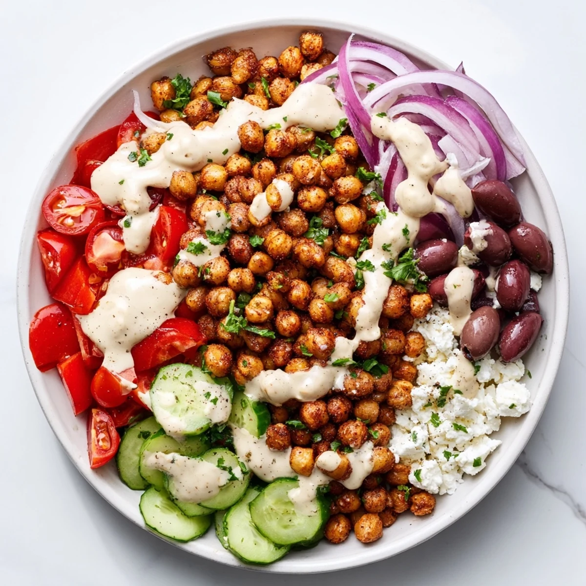 Enjoy this easy-to-make, healthy Mediterranean Chickpea Bowl bursting with fresh flavors and textures on your plate.