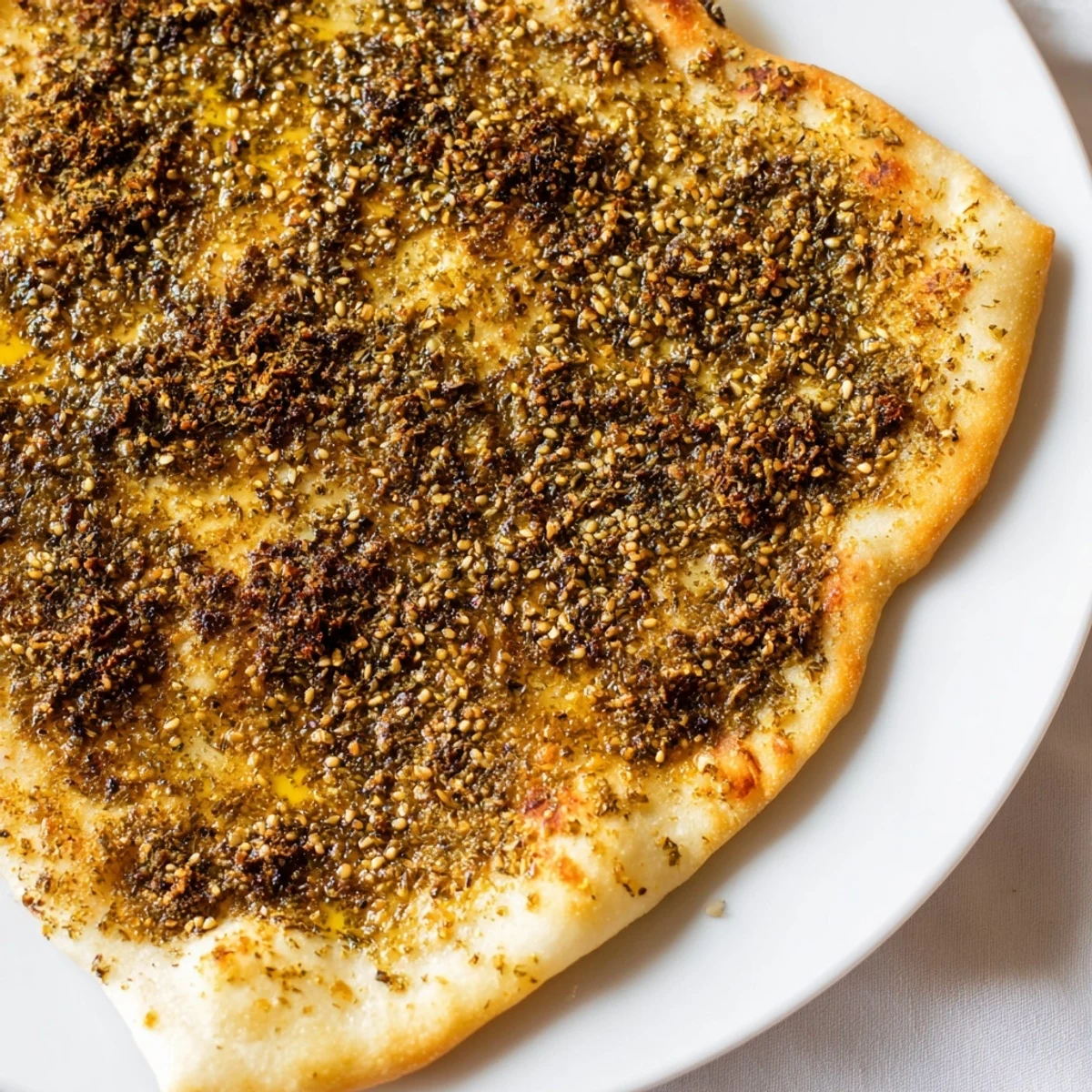 Golden, crisp Levantine Zaatar Bread topped with fragrant zaatar spice, perfect for serving.