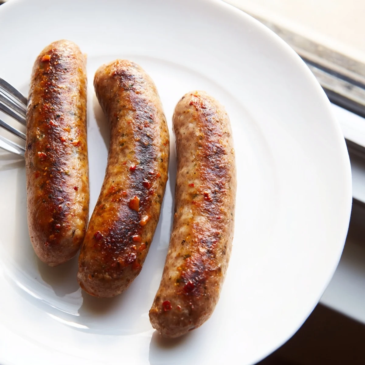 Grilled Tunisian Merguez sausages, a vibrant red, sizzling on the barbecue, ready to eat.