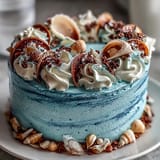 Moist vanilla Cancer cake frosted with dreamy blue buttercream and ocean treasures.