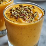 Vibrant mango lassi smoothie, a cool, sweet, and spiced yogurt drink perfect for hot days.