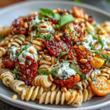 Summer Caprese Pasta with Burrata, bursting with fresh basil and creamy goodness.