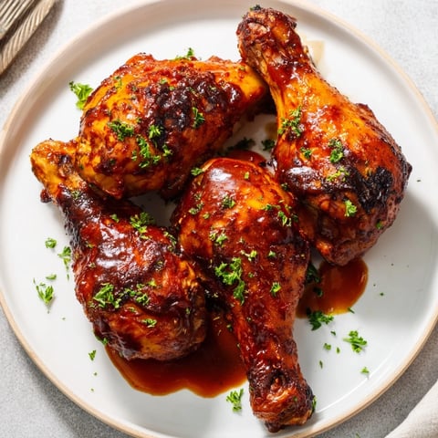 Tender Smoky BBQ Chicken Drumsticks coated in rich, tangy barbecue glaze, perfect for grilling.  