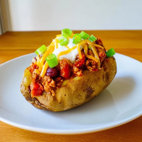 Steamy, flavorful Chili-Style Baked Potatoes overflowing with hearty bean and tomato chili, perfect comfort food.